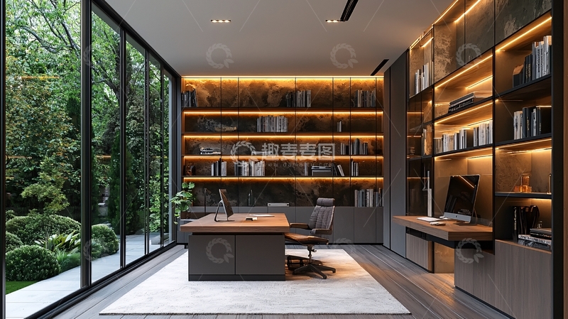 高清大图下载【趣麦麦图】现代简约书房