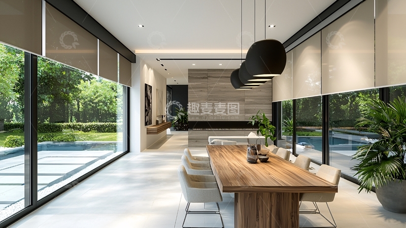 高清大图下载【趣麦麦图】明亮现代餐厅落地窗