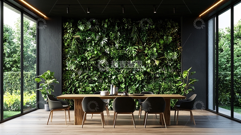 高清大图下载【趣麦麦图】绿植墙边的长餐桌