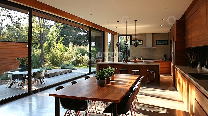 高清大图下载【趣麦麦图】宽敞明亮的现代厨房餐厅