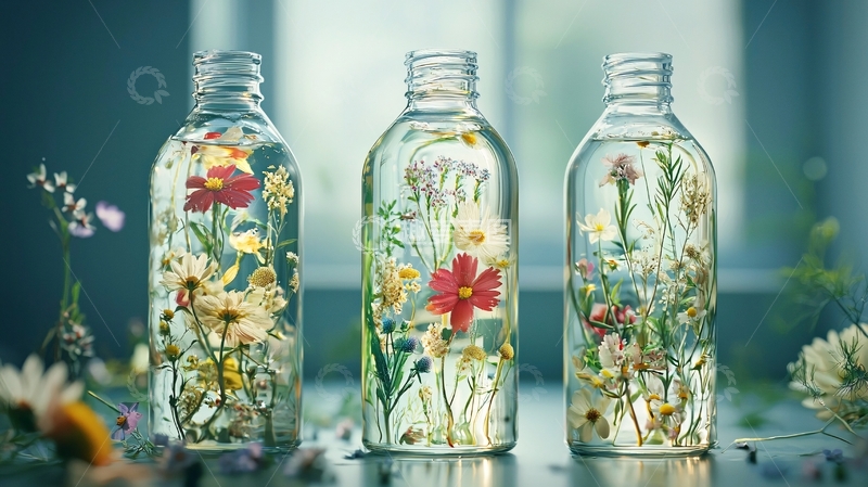 高清大图下载【趣麦麦图】透明瓶子里的压花