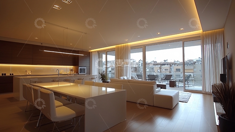 高清大图下载【趣麦麦图】现代简约开放式厨房客厅