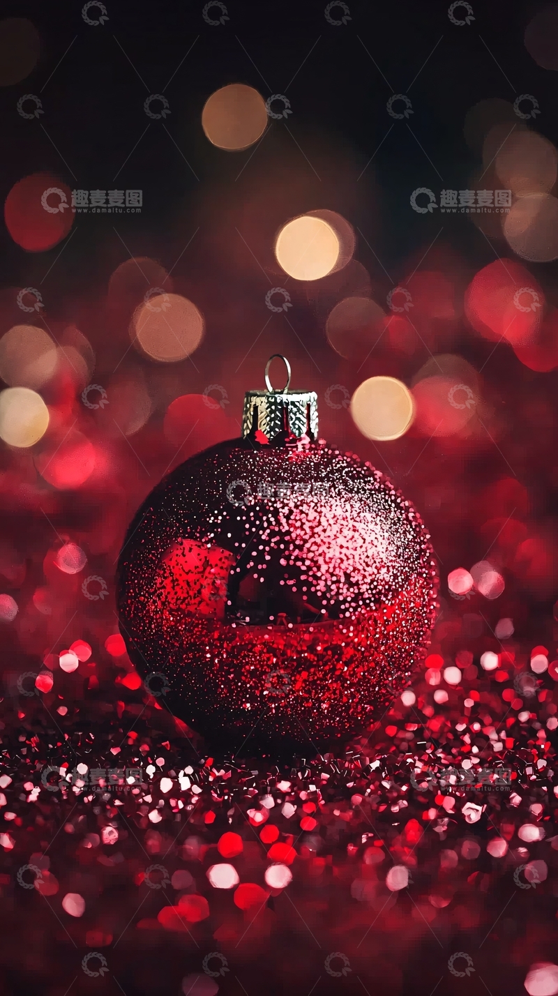 高清大图下载【趣麦麦图】深红色圣诞球闪耀背景
