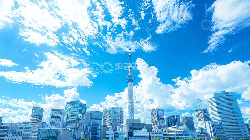 高清大图下载【趣麦麦图】蓝天白云下的城市天际线