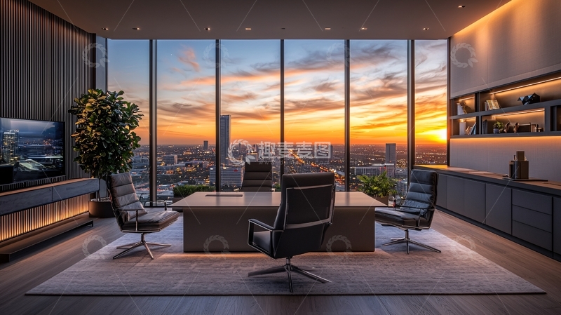 高清大图下载【趣麦麦图】豪华办公室日落景观
