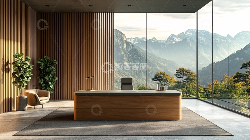 高清大图下载【趣麦麦图】办公室落地窗外山景