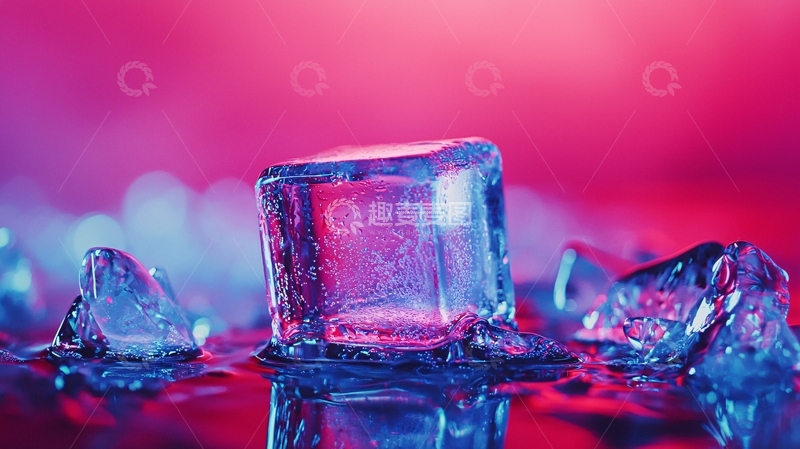 高清大图下载【趣麦麦图】霓虹灯下晶莹冰块