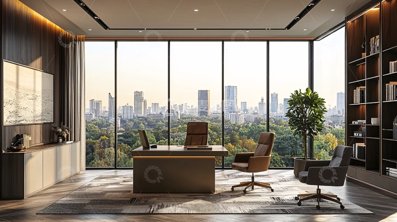 高清大图下载【趣麦麦图】现代办公室大落地窗城市景观