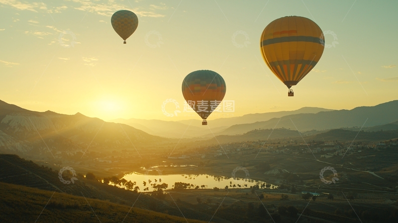 高清大图下载【趣麦麦图】热气球日出山景