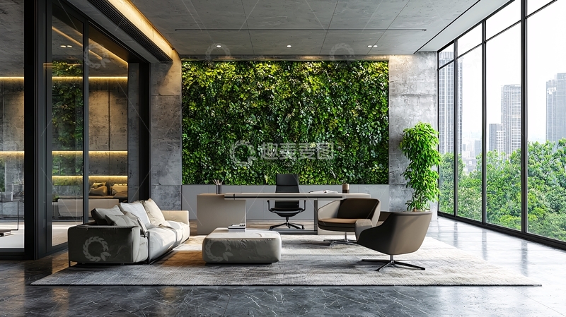 高清大图下载【趣麦麦图】现代办公室绿植墙景观