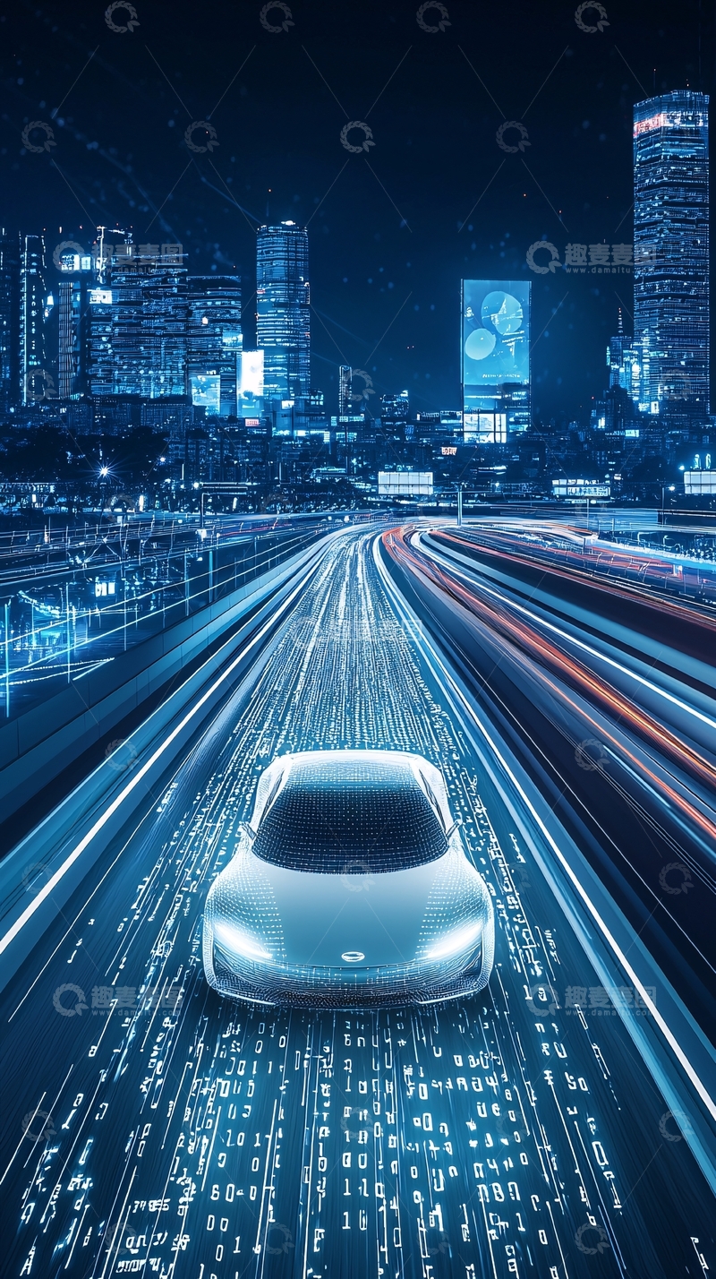 高清大图下载【趣麦麦图】未来科技感城市夜景汽车