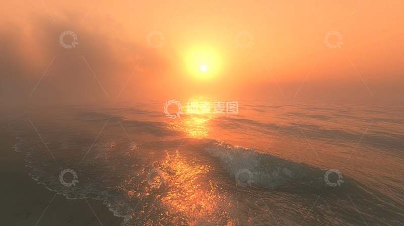 高清大图下载【趣麦麦图】金色阳光洒在海面上的平静