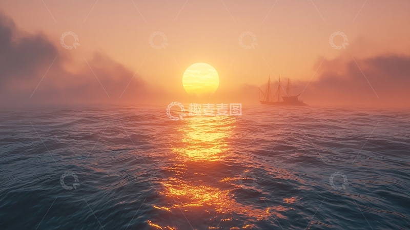 高清大图下载【趣麦麦图】海上日落10