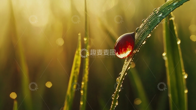 高清大图下载【趣麦麦图】清晨露珠在草尖