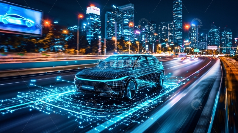高清大图下载【趣麦麦图】夜晚城市自动驾驶汽车