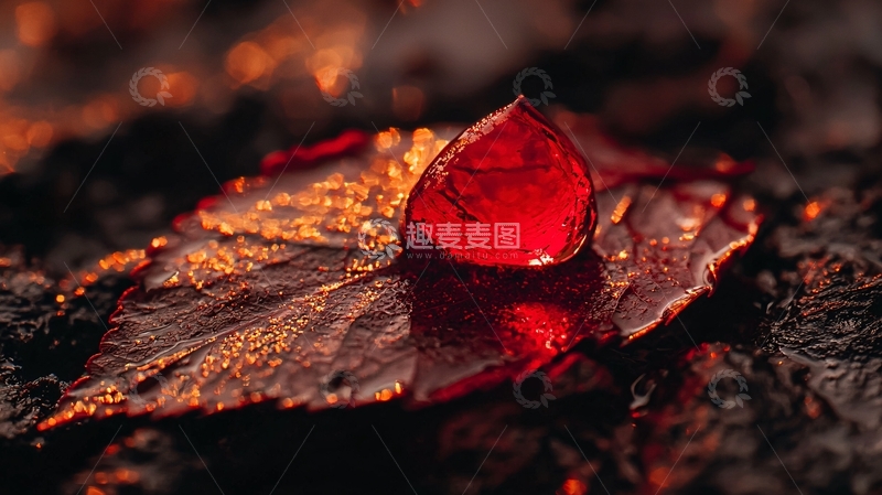 高清大图下载【趣麦麦图】火中红叶水滴