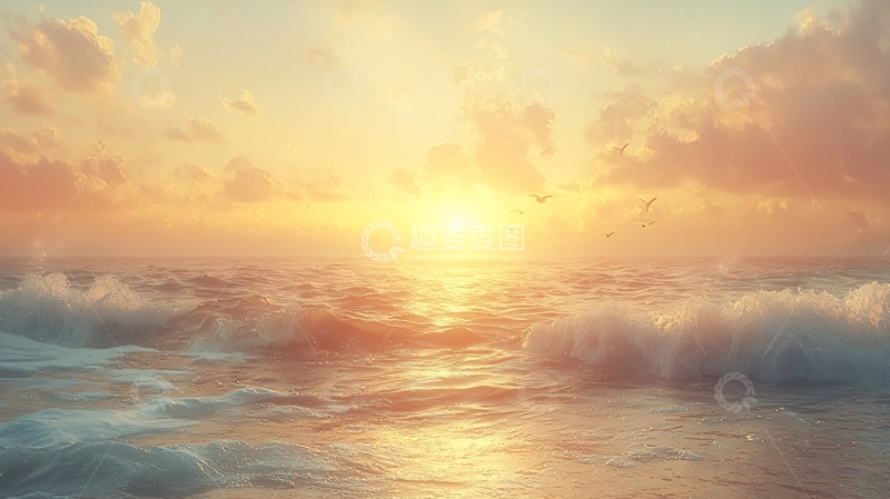 高清大图下载【趣麦麦图】金色日出海面波光粼粼