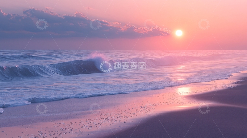 高清大图下载【趣麦麦图】粉色日出海滩