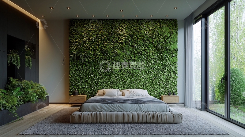 高清大图下载【趣麦麦图】现代简约绿植卧室