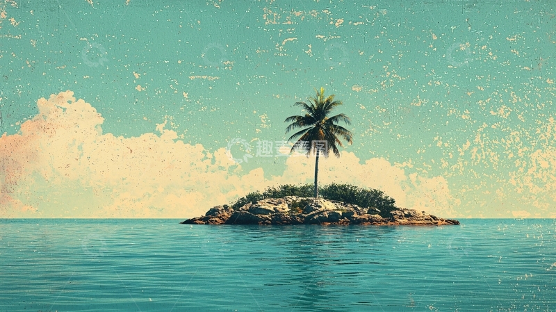 高清大图下载【趣麦麦图】孤岛椰树海景复古照片
