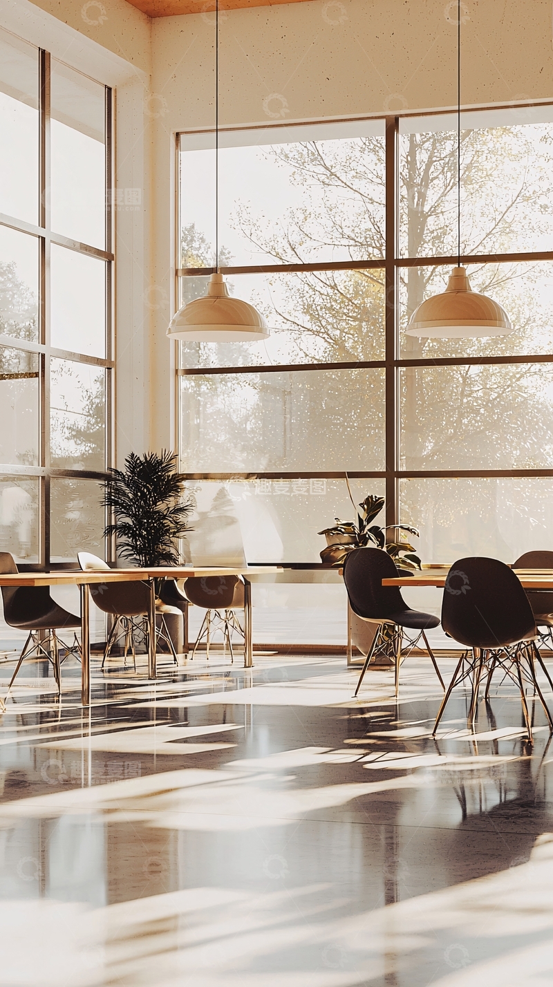 高清大图下载【趣麦麦图】明亮落地窗现代办公空间