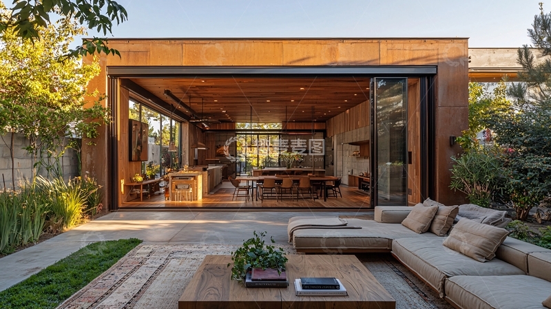 高清大图下载【趣麦麦图】庭院木质房外露台客厅