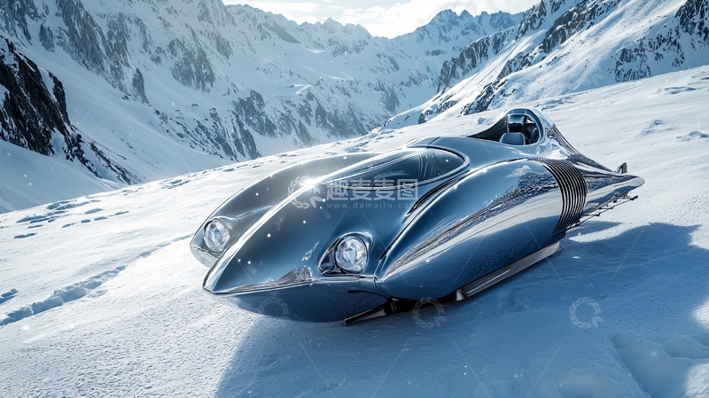 高清大图下载【趣麦麦图】雪山上的金属雪橇