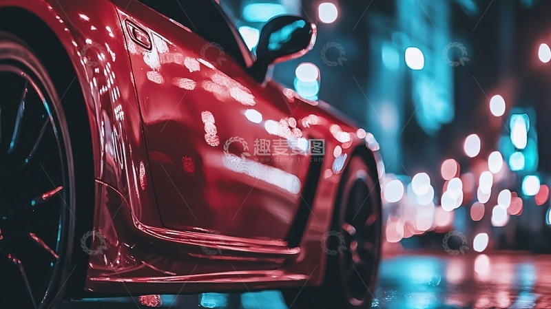 高清大图下载【趣麦麦图】夜晚街道红车