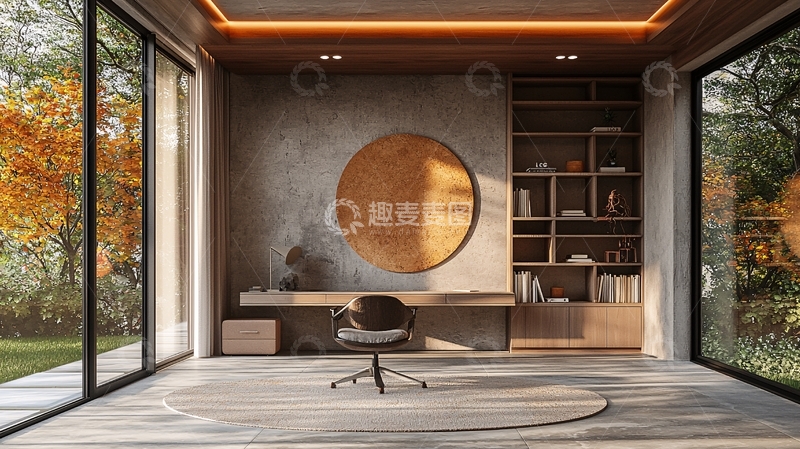 高清大图下载【趣麦麦图】现代简约落地窗书房