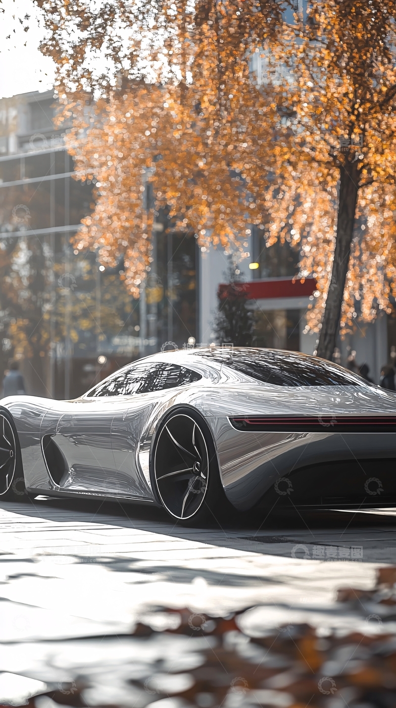 高清大图下载【趣麦麦图】银灰色跑车秋日街景