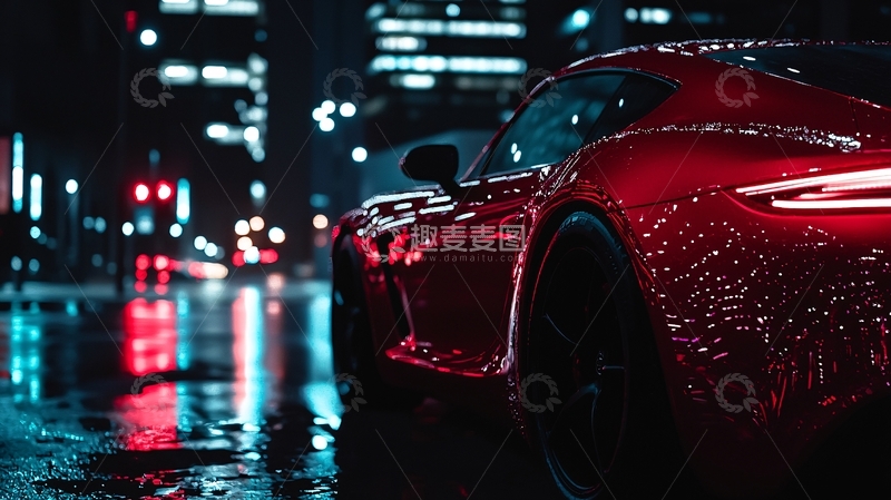 高清大图下载【趣麦麦图】雨夜红车