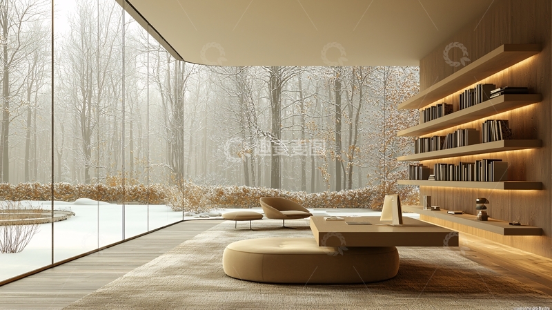 高清大图下载【趣麦麦图】极简风格落地窗书房