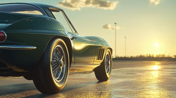 夕阳下复古跑车