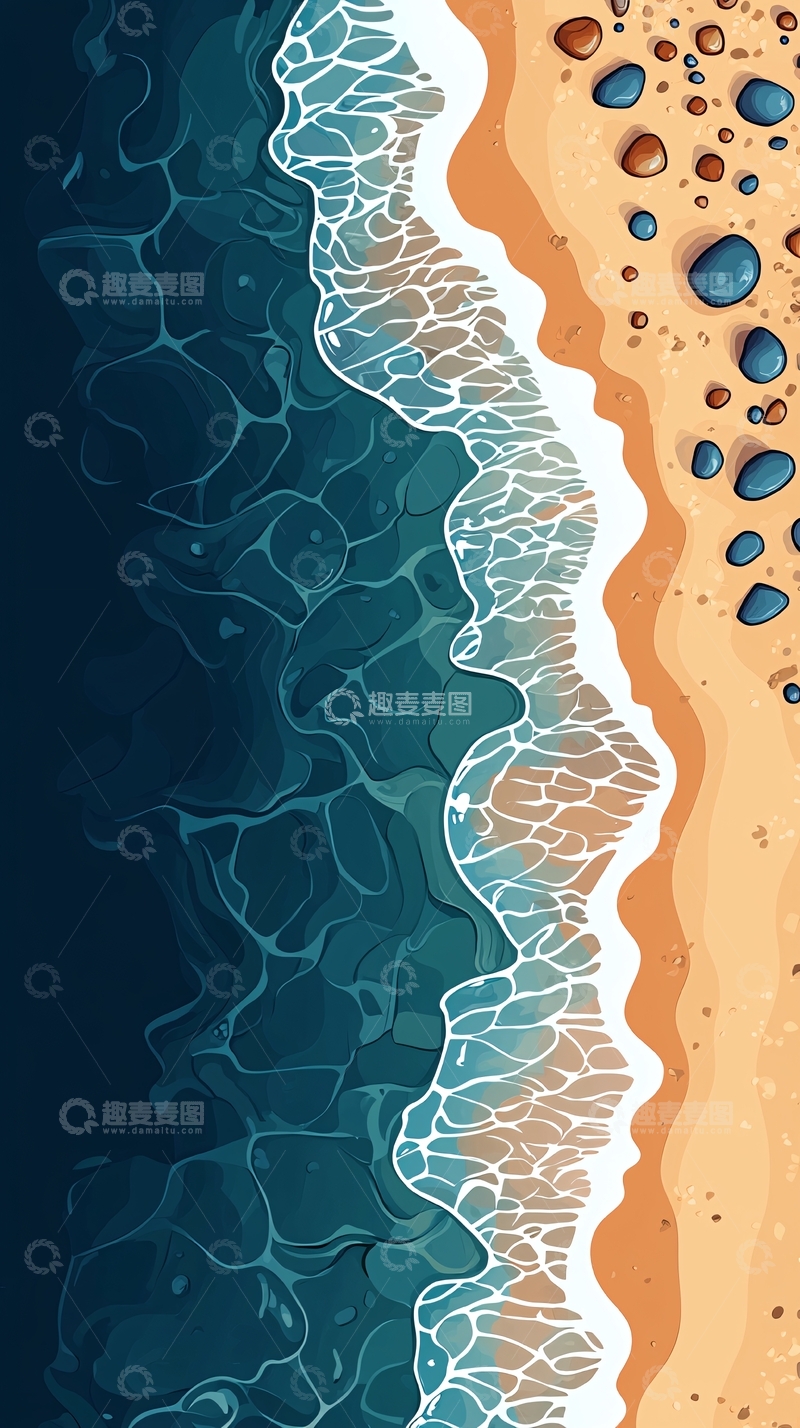 高清大图下载【趣麦麦图】海浪与沙滩俯瞰图