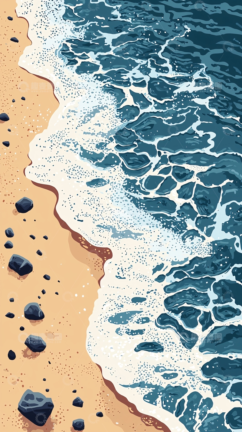 高清大图下载【趣麦麦图】海滩浪花冲刷沙滩