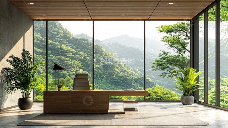 高清大图下载【趣麦麦图】落地窗前办公桌
