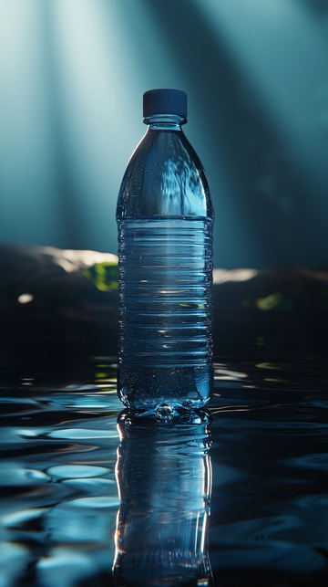 矿泉水瓶在水中倒影