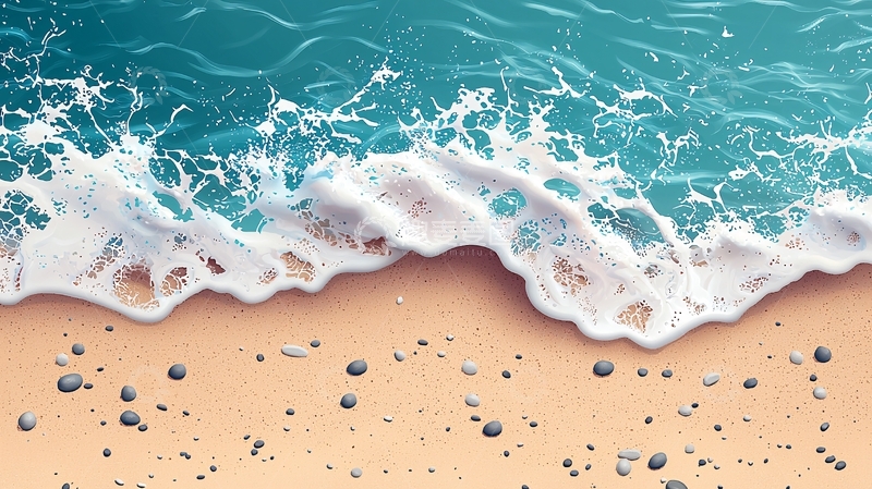 高清大图下载【趣麦麦图】海浪拍打沙滩