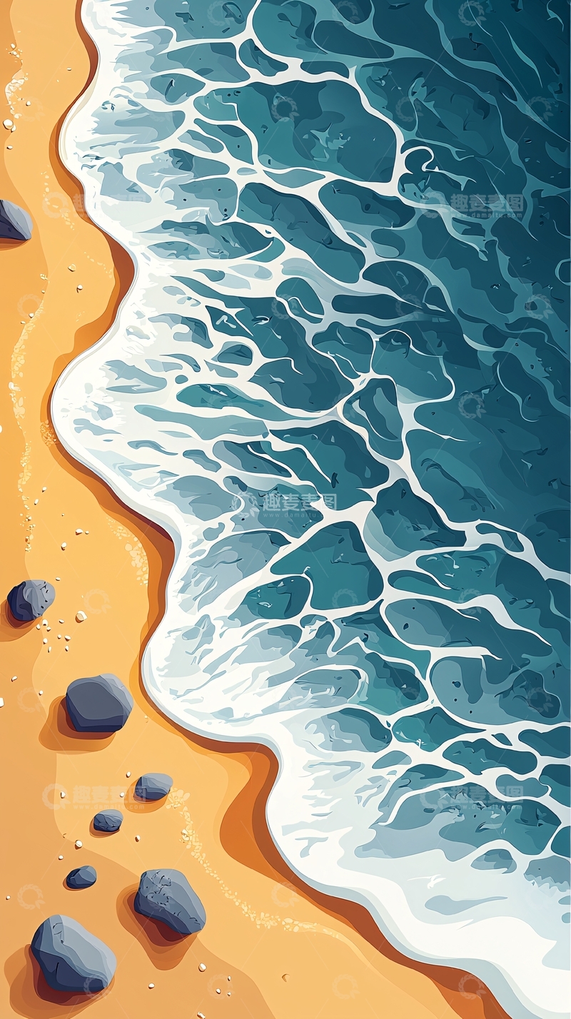 高清大图下载【趣麦麦图】海浪拍打沙滩的简洁图