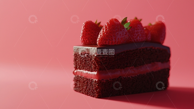 高清大图下载【趣麦麦图】粉色背景巧克力草莓蛋糕