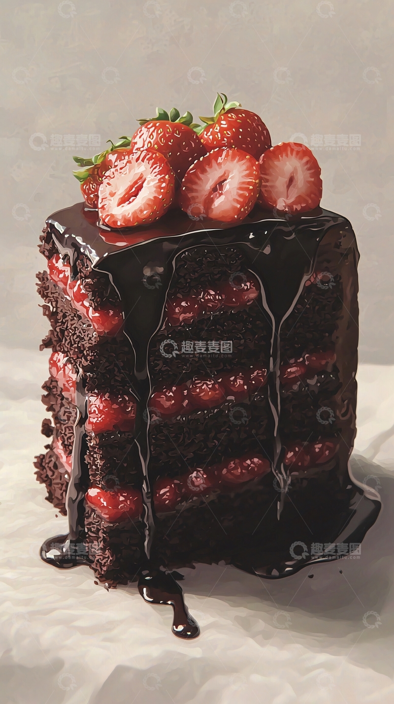高清大图下载【趣麦麦图】巧克力草莓蛋糕