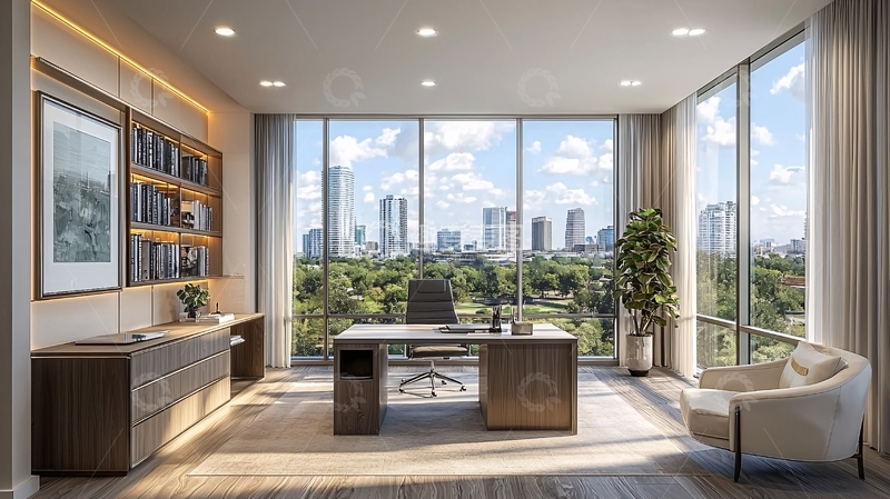 高清大图下载【趣麦麦图】现代办公室窗外城市景观