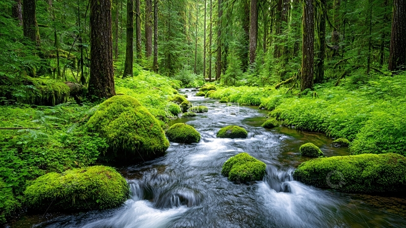 高清大图下载【趣麦麦图】茂密森林溪流