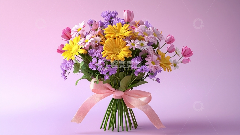 高清大图下载【趣麦麦图】粉色背景鲜花束