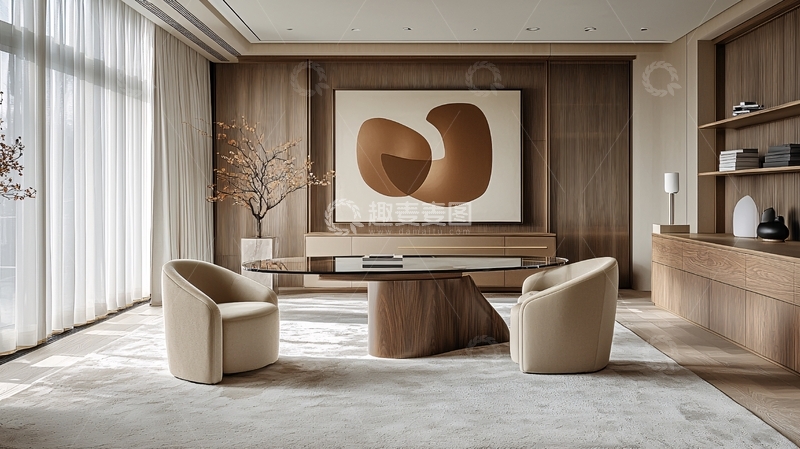 高清大图下载【趣麦麦图】现代简约米色系客厅