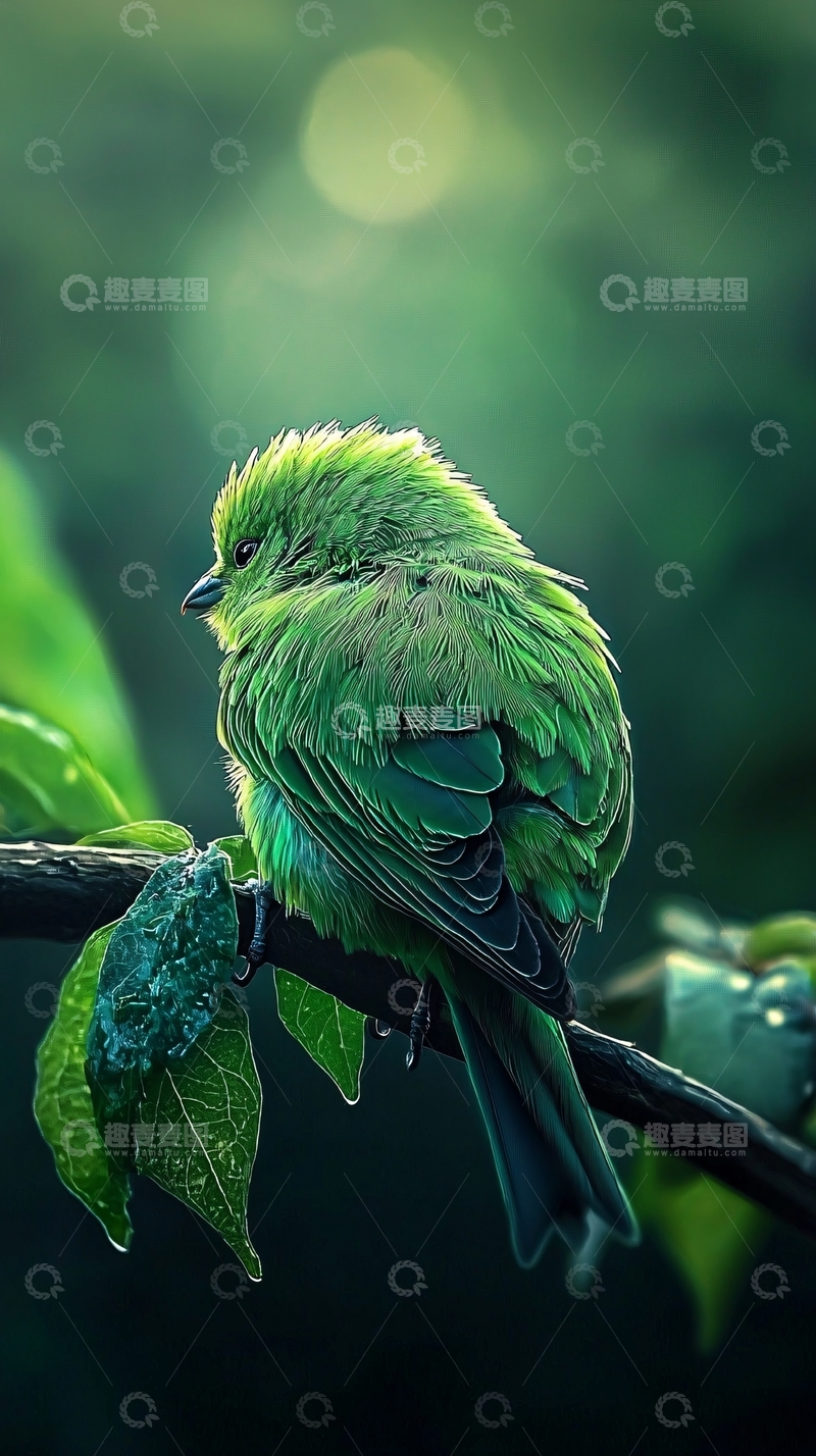 高清大图下载【趣麦麦图】绿鸟栖枝