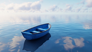 平静水面上的蓝色小船