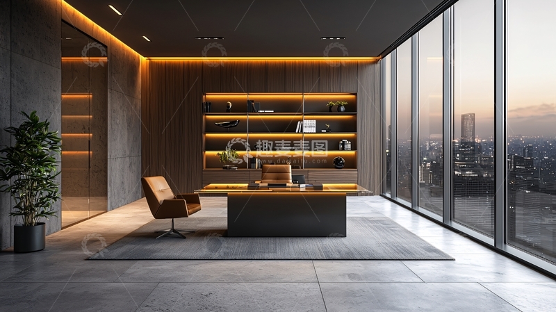 高清大图下载【趣麦麦图】现代办公室全景落地窗