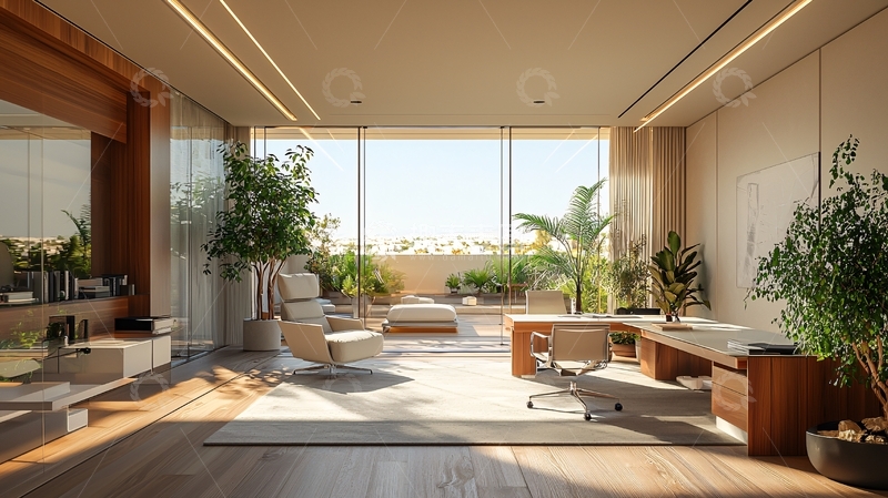 高清大图下载【趣麦麦图】阳光洒满的现代室内办公空间