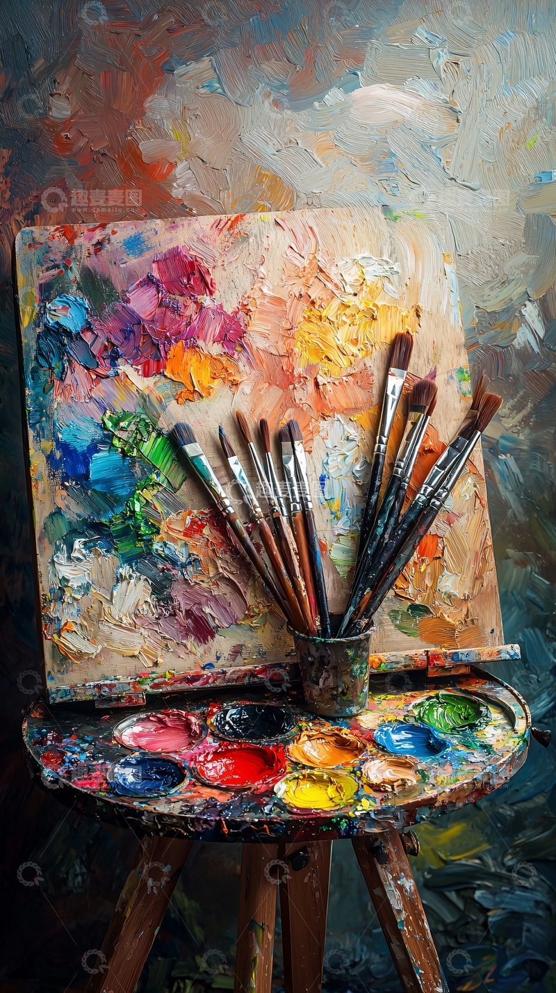 高清大图下载【趣麦麦图】调色板颜料画笔油画写生